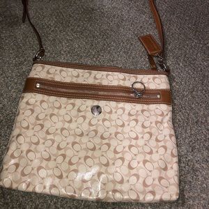 Tan & White Coach Crossbody Purse
